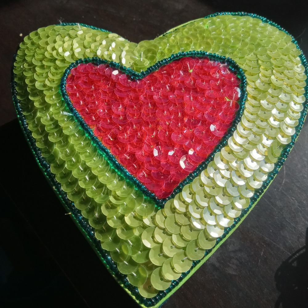 1999 Vintage Embellished Sequin Heart Gift Box Trinket Keepsake Jewelery‎